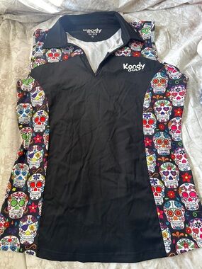 Black Shirt with Colorful Sugar Skulls sleeveless xl